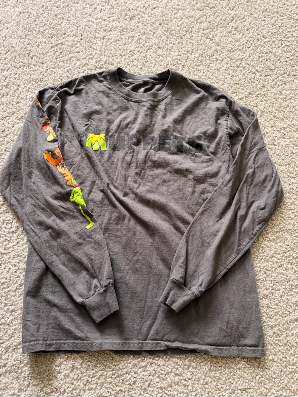 Disney Men's Charcoal Long-Sleeve Tee with Neon Green Accent